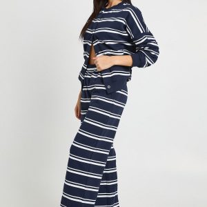 Stripe High Neck Cardigan Sweatshirt