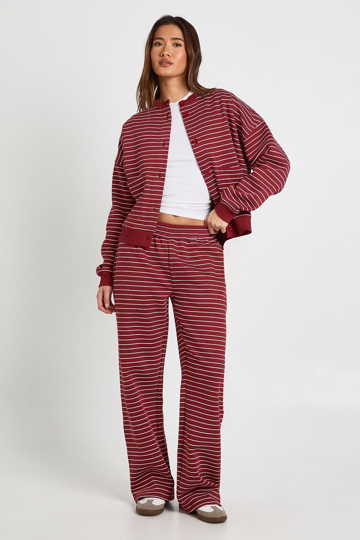 Stripe High Neck Cardigan Sweatshirt - Image 3