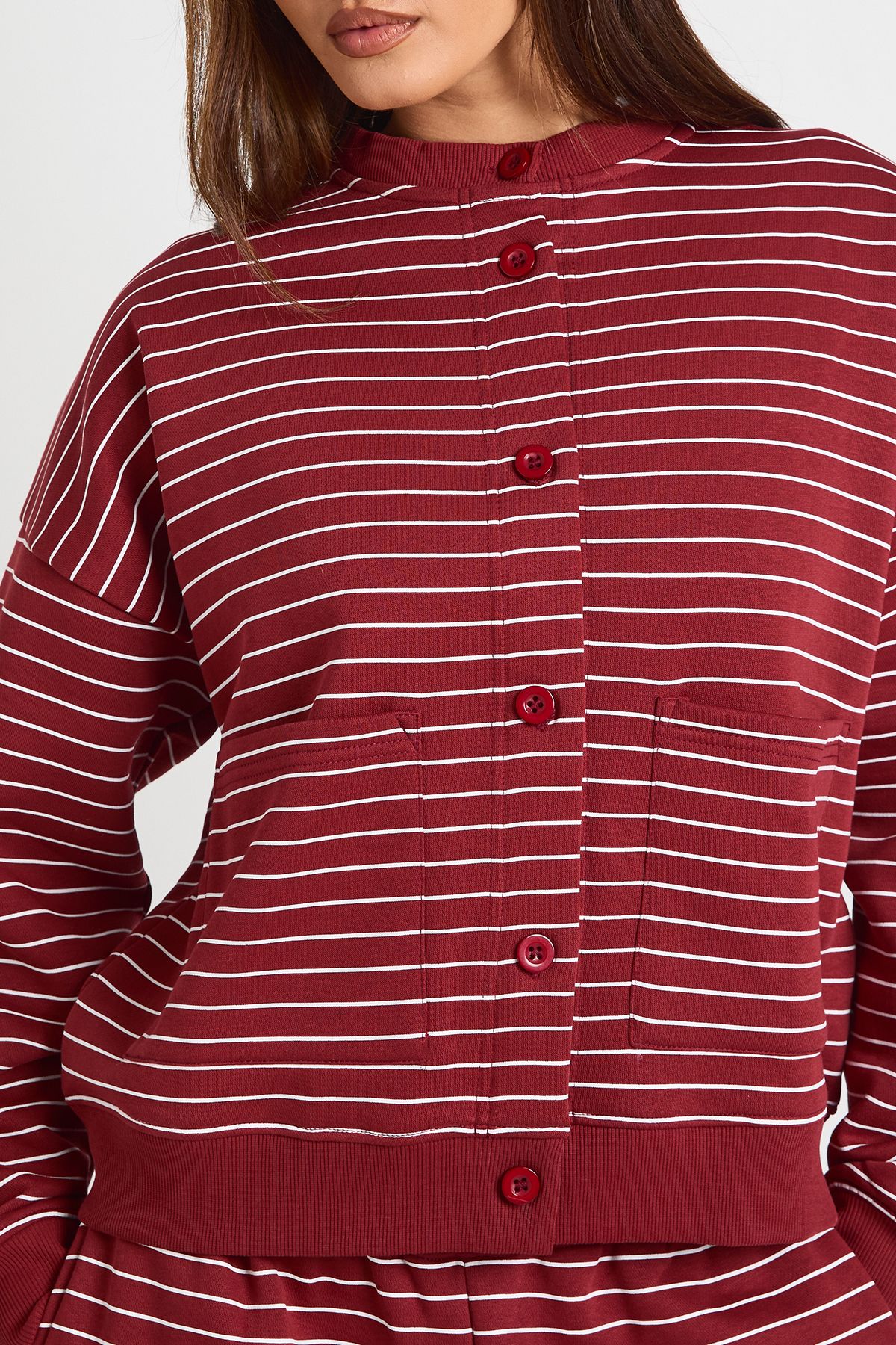 Stripe High Neck Cardigan Sweatshirt - Image 4