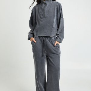 Tall Washed Half Zip Funnel Neck Tracksuit
