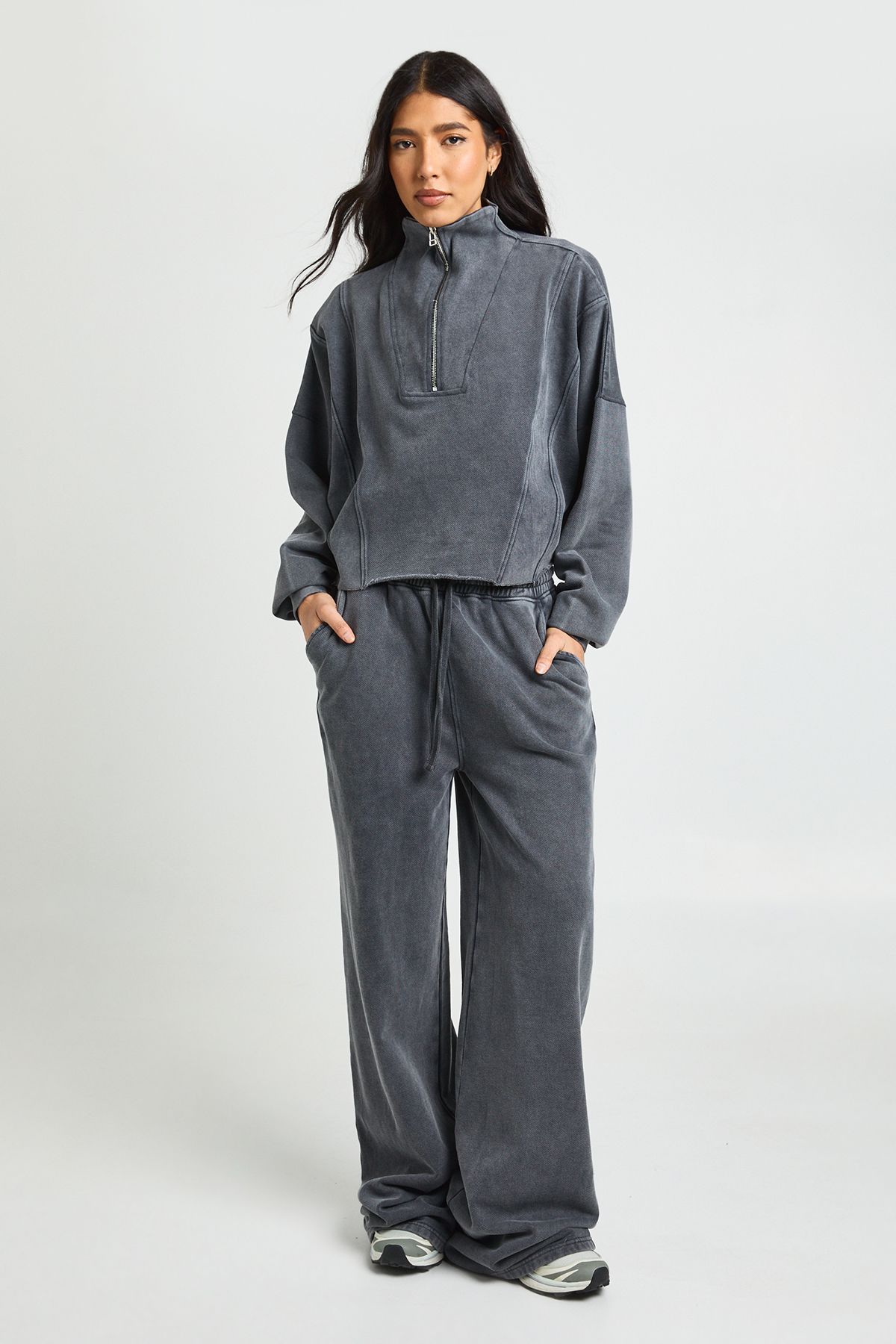 Tall Washed Half Zip Funnel Neck Tracksuit