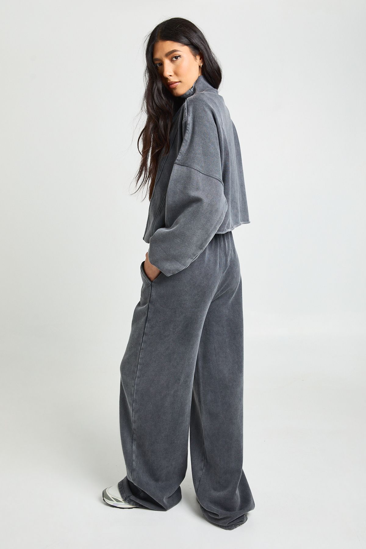 Tall Washed Half Zip Funnel Neck Tracksuit - Image 2