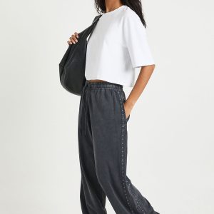 Petite Washed Studded Double Track Straight Leg Joggers
