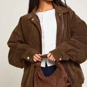 Faux Suede Knot Handle Grab Bag