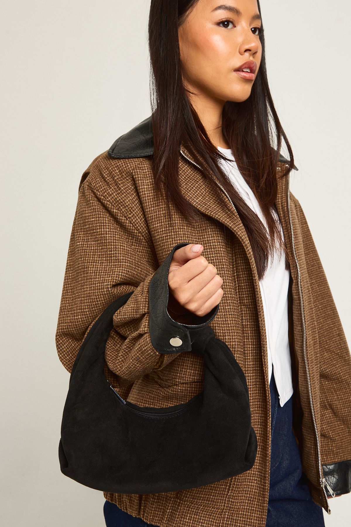 Faux Suede Knot Handle Grab Bag