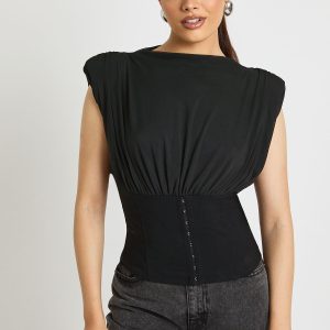 Mesh & Bengaline Boning Detail Hook & Eye Corset