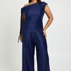 Plus Tie Shoulder Asymmetric Hem and Wide Leg Trouser Co-ord