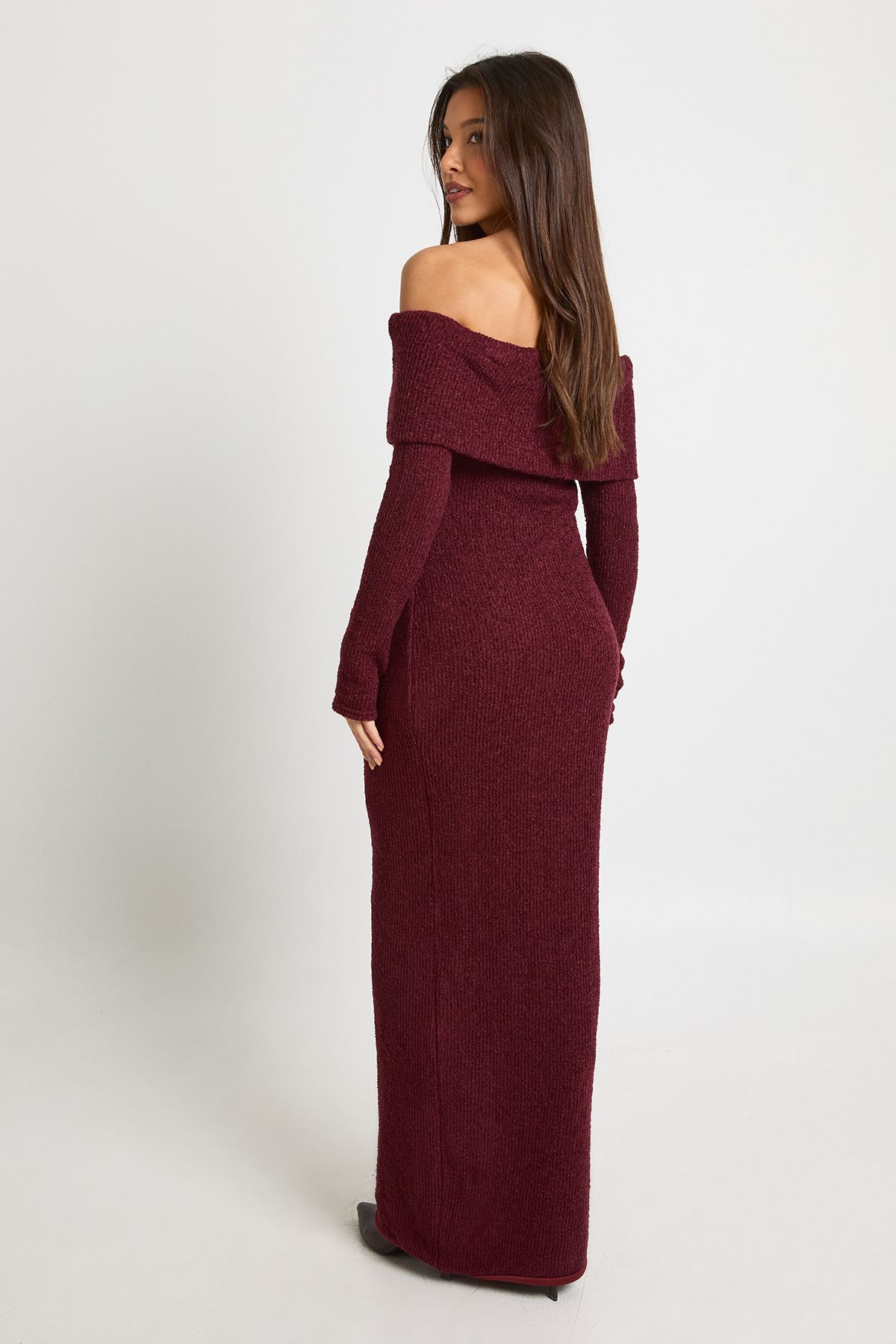 Textured Deep Bardot Maxi Dress - Image 2