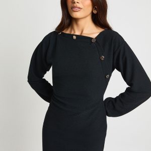 Balloon Sleeve Gold Button Bluson Mini Dress