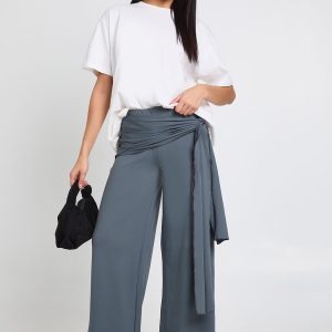 Double Layer Matte Slinky Tie Waist Trouser