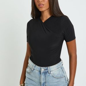 Wrap Front Matte Slinky Bodysuit