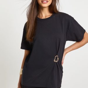 Ring Trim Gathered T-Shirt