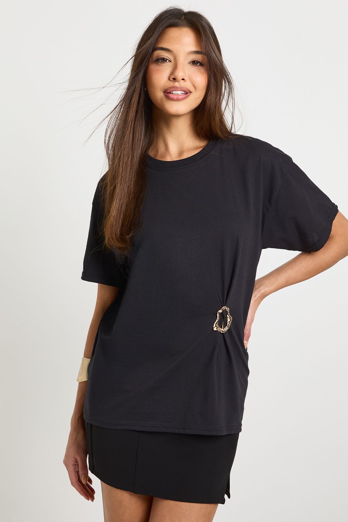 Ring Trim Gathered T-Shirt