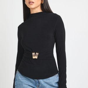 Trim Detail Grown On Neck Long Sleeve