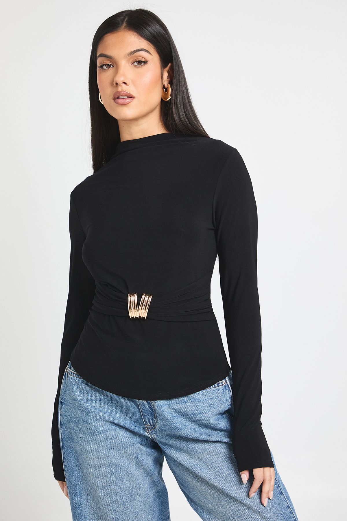 Trim Detail Grown On Neck Long Sleeve
