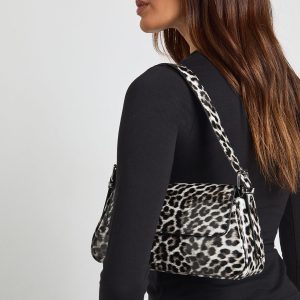 Leopard Print Structured Fold Over Shoulder Bag