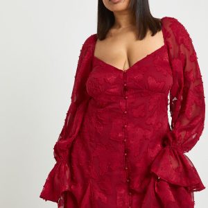 Plus Burnout Floral Godet Hem Mini Dress