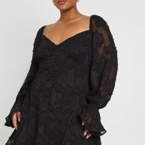 Plus Burnout Floral Godet Hem Mini Dress