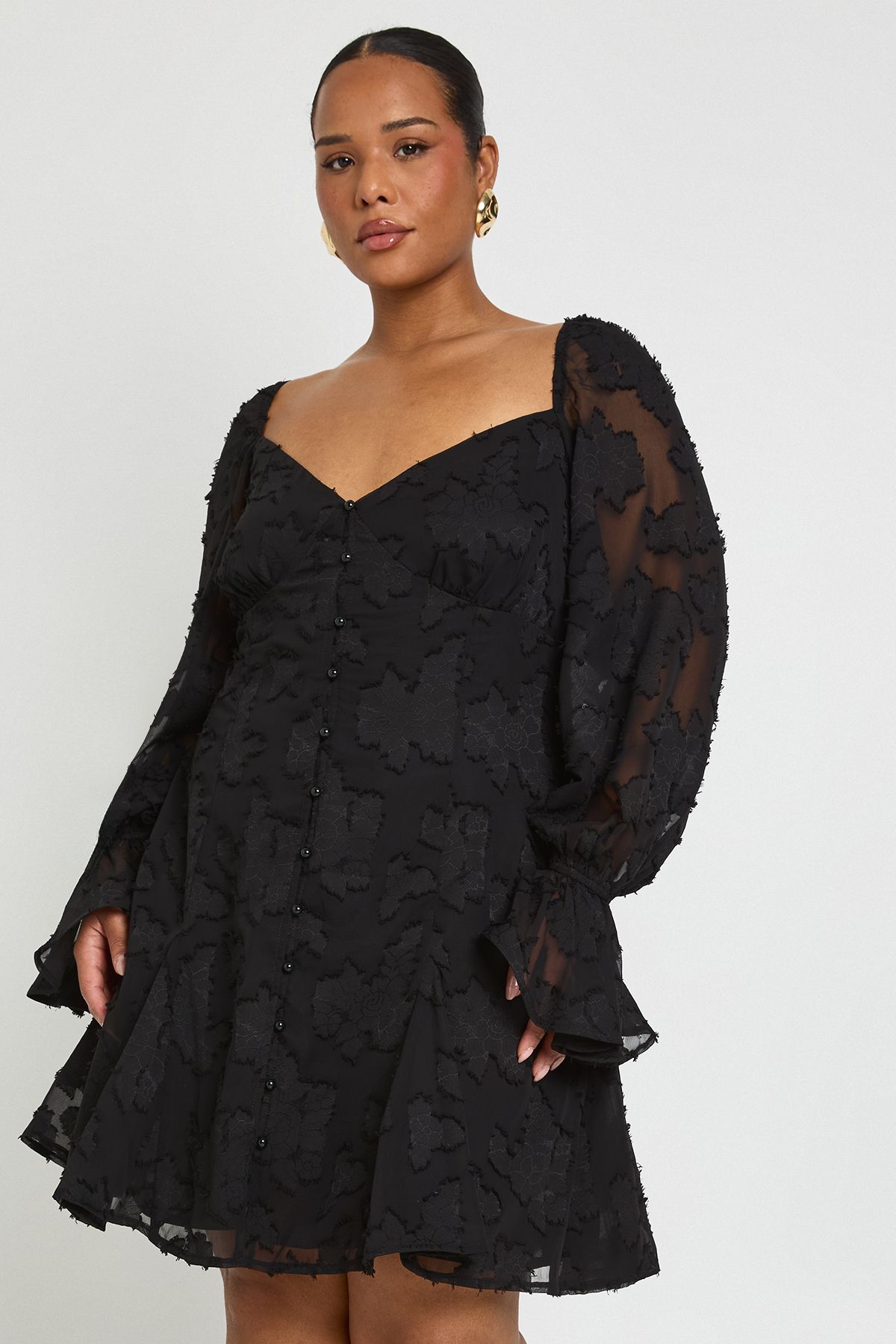 Plus Burnout Floral Godet Hem Mini Dress