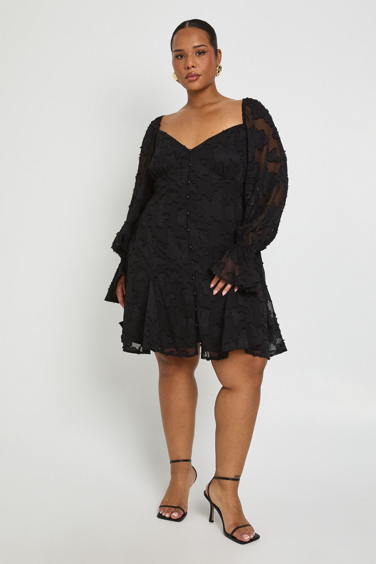 Plus Burnout Floral Godet Hem Mini Dress - Image 3