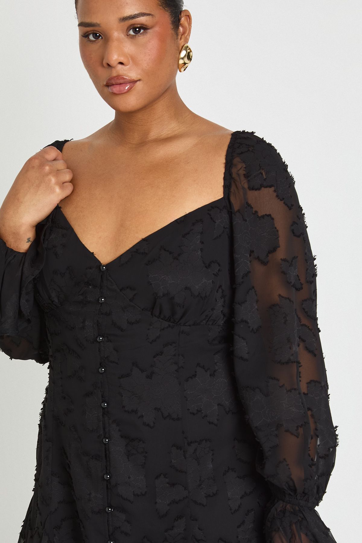 Plus Burnout Floral Godet Hem Mini Dress - Image 4