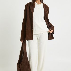 Collared Button Down Oversized Knitted Jumper And Straight Leg Trouser Co-Ord