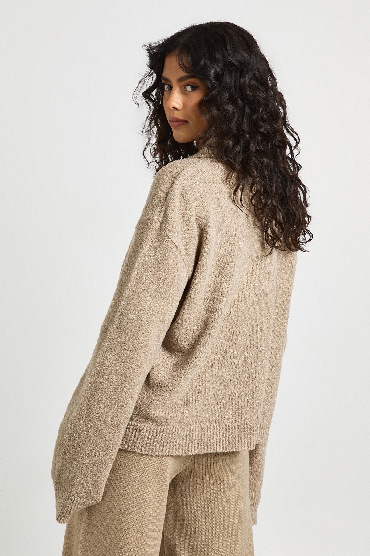 Chunky Knit Collar Detail Oversized Knitted Jumper and Wide Leg Trouser Co-Ord - Image 2