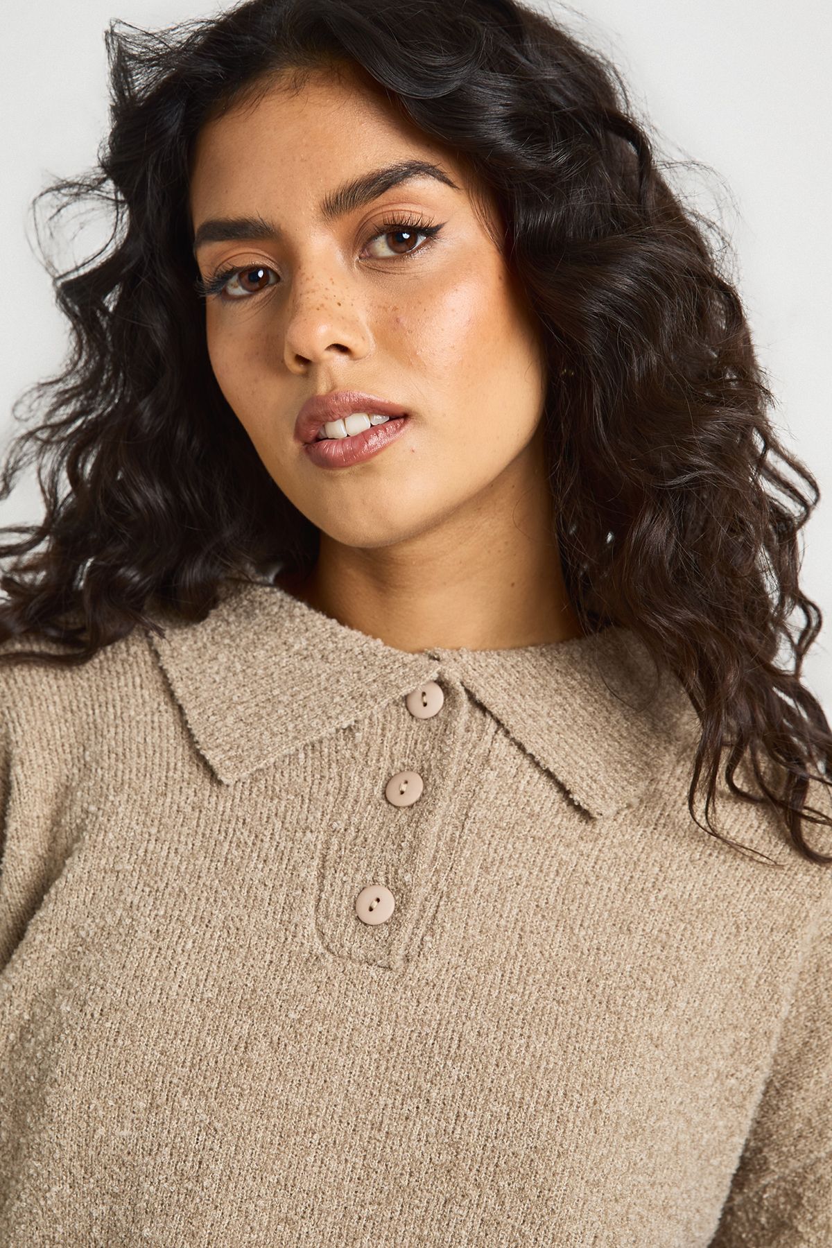 Chunky Knit Collar Detail Oversized Knitted Jumper and Wide Leg Trouser Co-Ord - Image 4