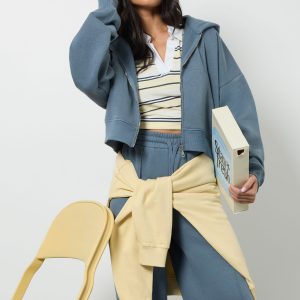 Boxy Balloon Sleeve Oversized Zip Through Hoodie