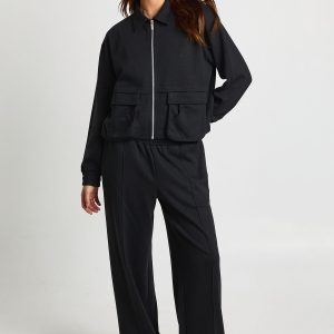 Interlock Cargo Pocket Zip Through Bomber Sweatshirt
