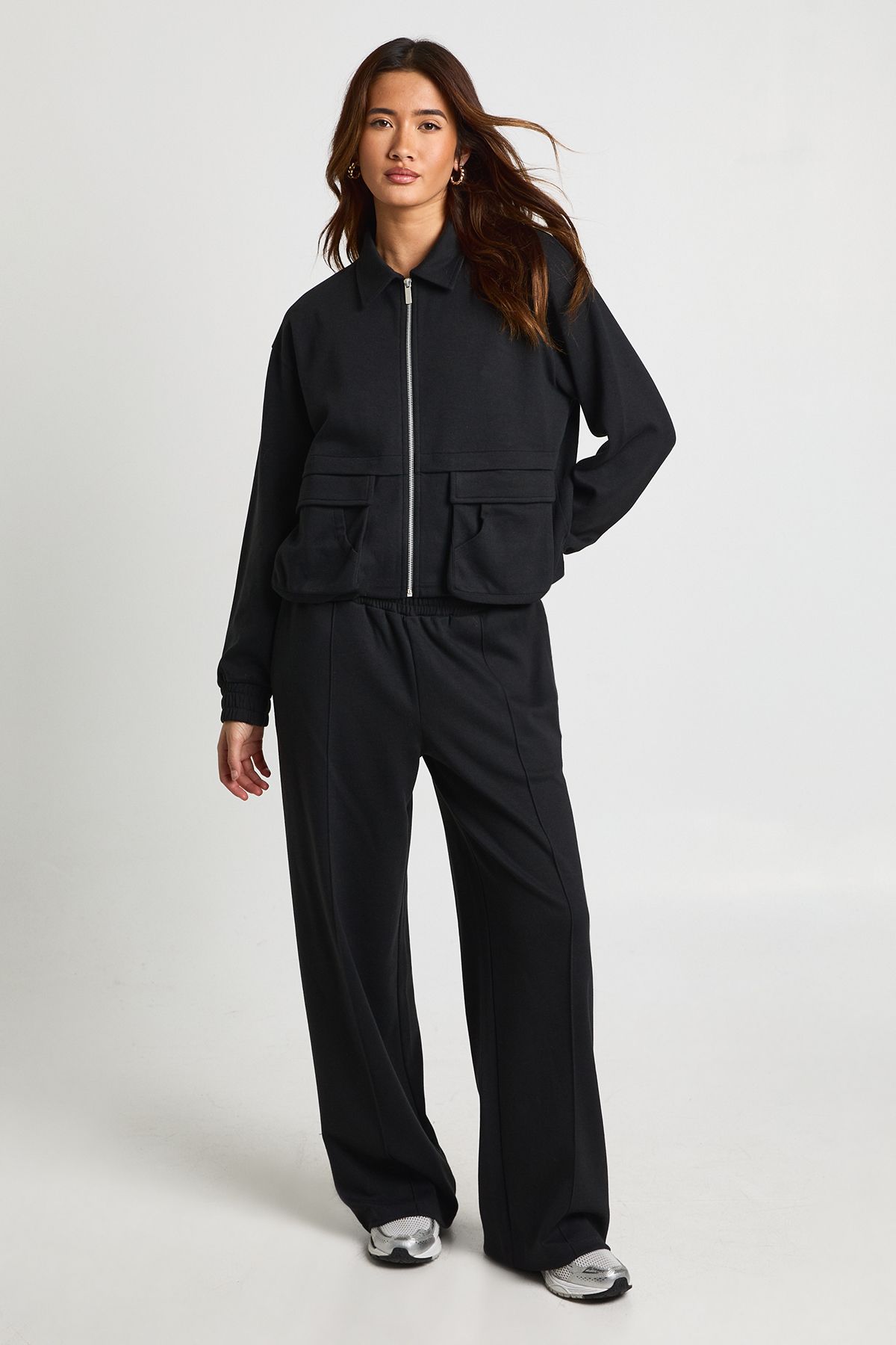 Interlock Cargo Pocket Zip Through Bomber Sweatshirt