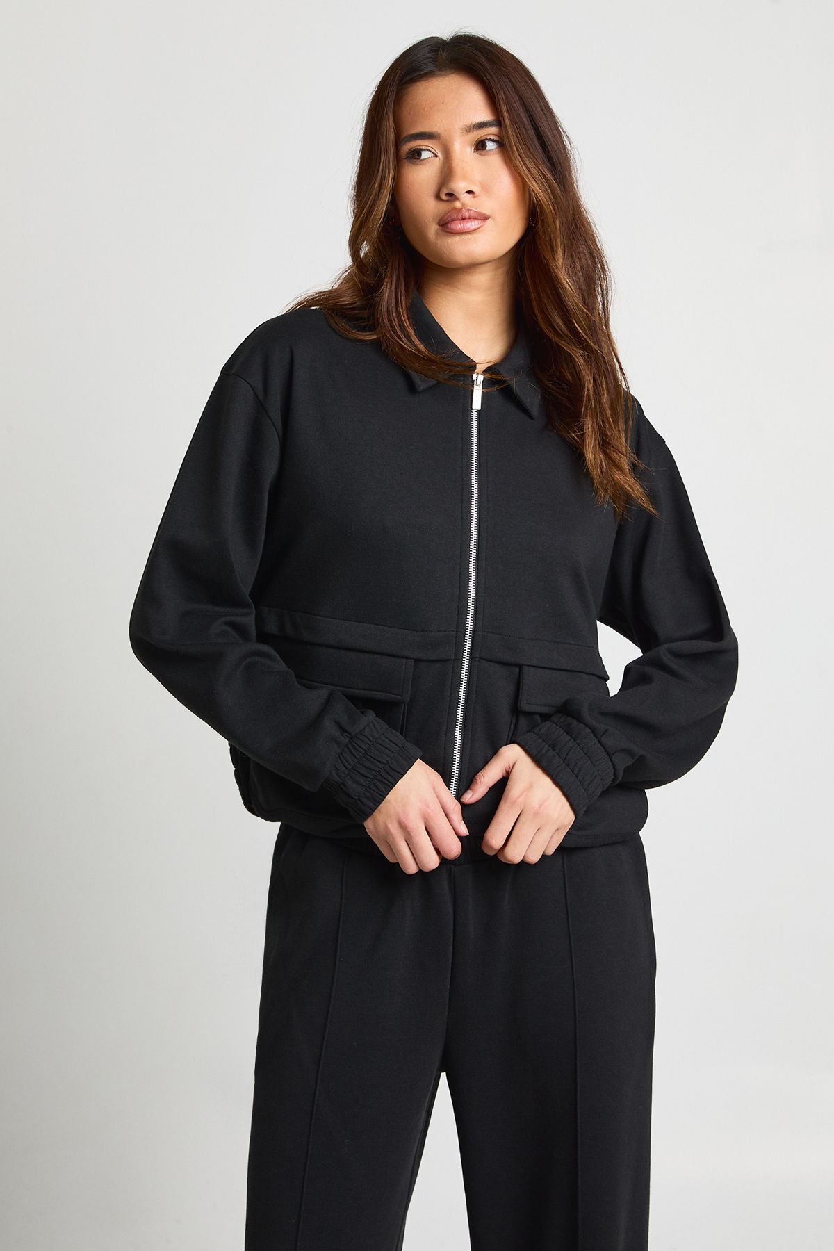 Interlock Cargo Pocket Zip Through Bomber Sweatshirt - Image 3