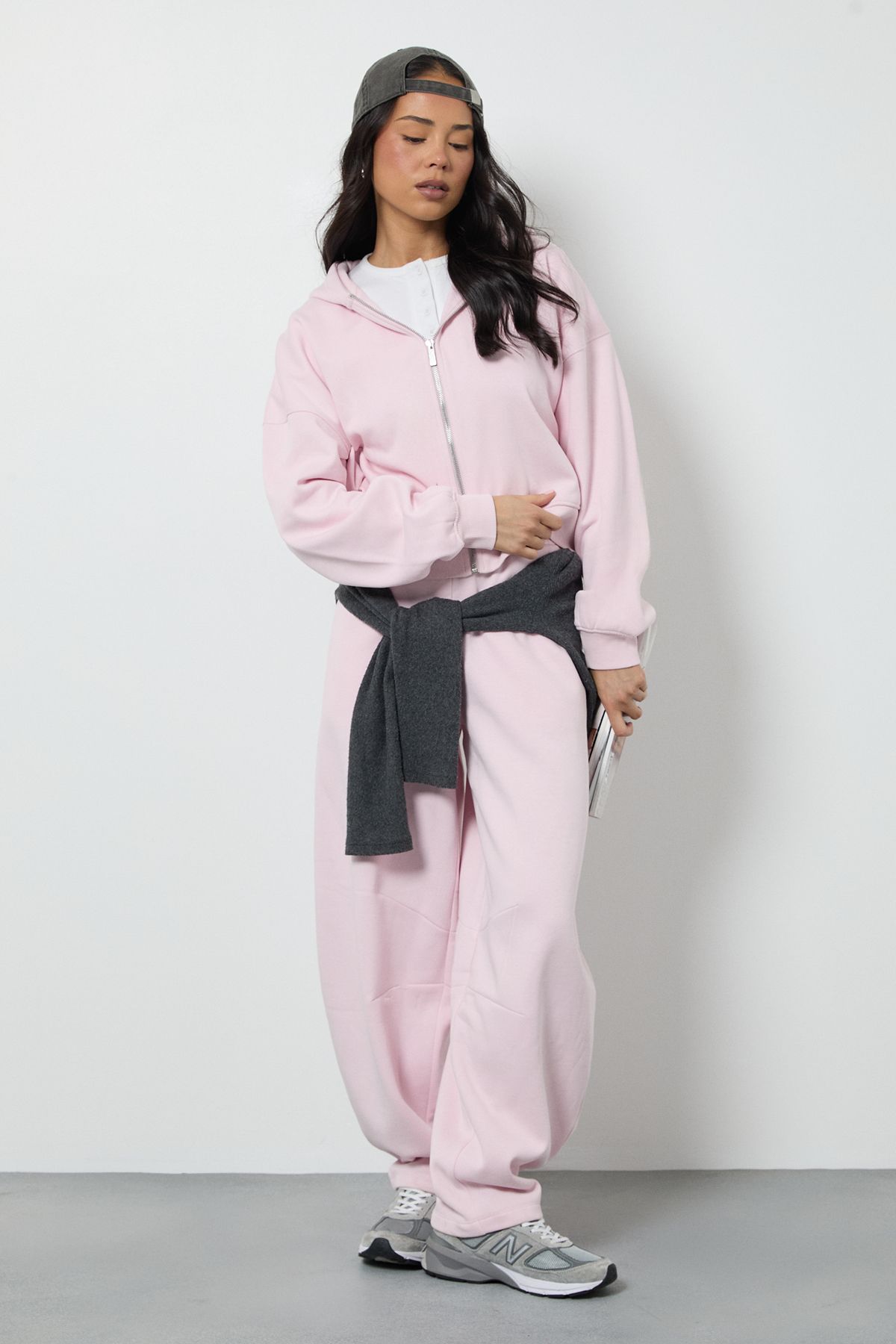 Boxy Zip Through Hoodie And Barrel Leg Jogger Tracksuit