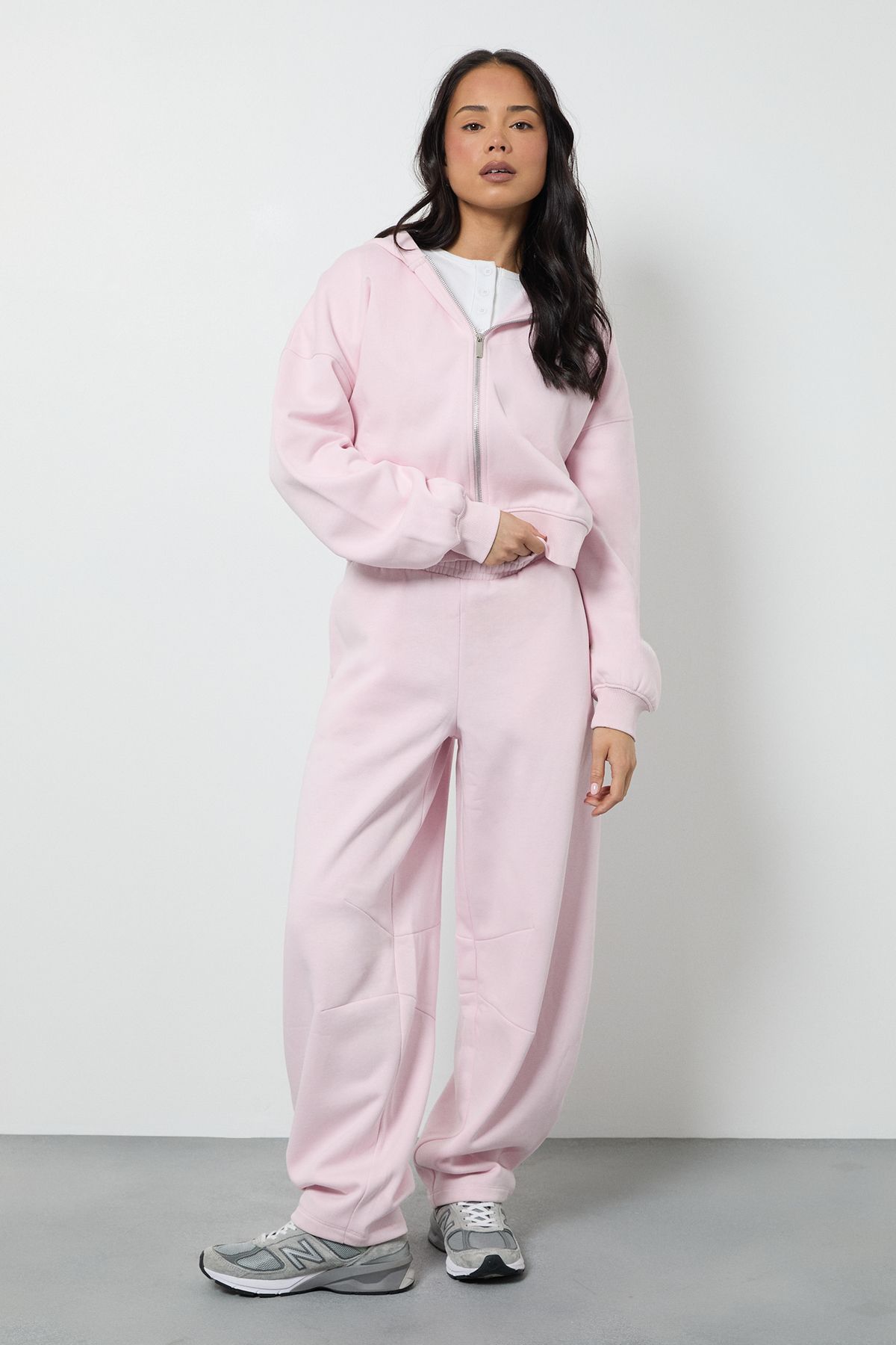 Boxy Zip Through Hoodie And Barrel Leg Jogger Tracksuit - Image 3