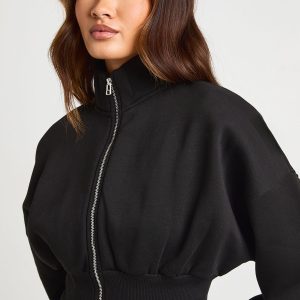 Funnel Neck Cinched Waist Zip Through
