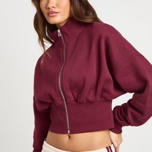 Funnel Neck Cinched Waist Zip Through
