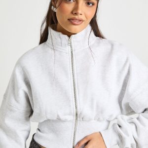 Funnel Neck Cinched Waist Zip Through