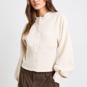 Balloon Sleeve Cinched Waist Popper Sweatshirt
