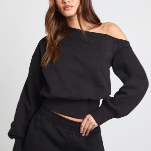 Off Shoulder Cinched Waist Sweatshirt