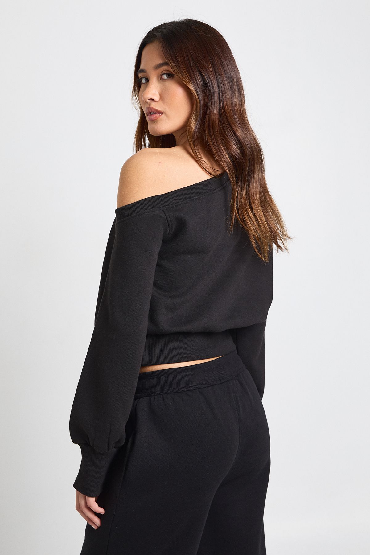 Off Shoulder Cinched Waist Sweatshirt - Image 2