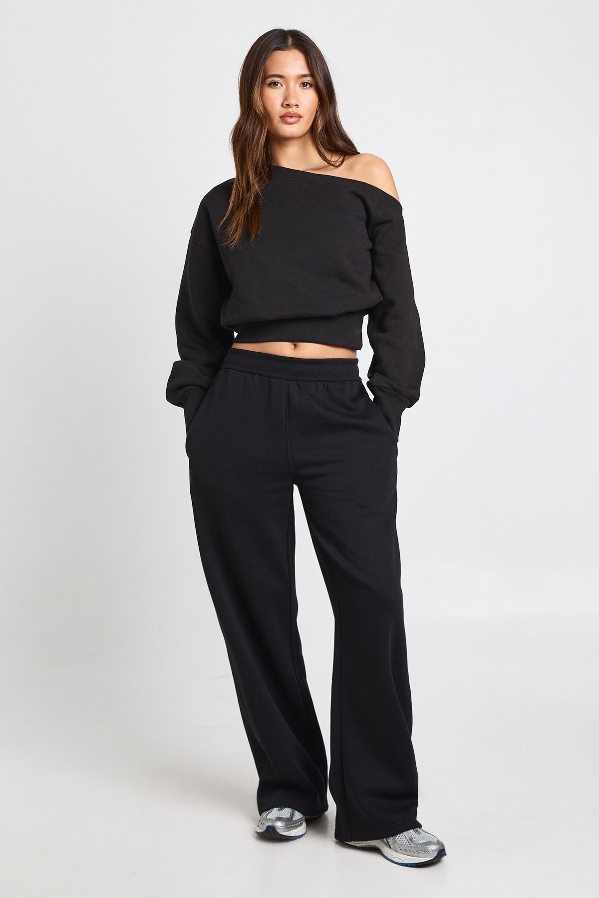 Off Shoulder Cinched Waist Sweatshirt - Image 3