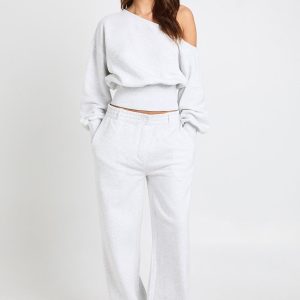 Off Shoulder Cinched Waist Sweatshirt