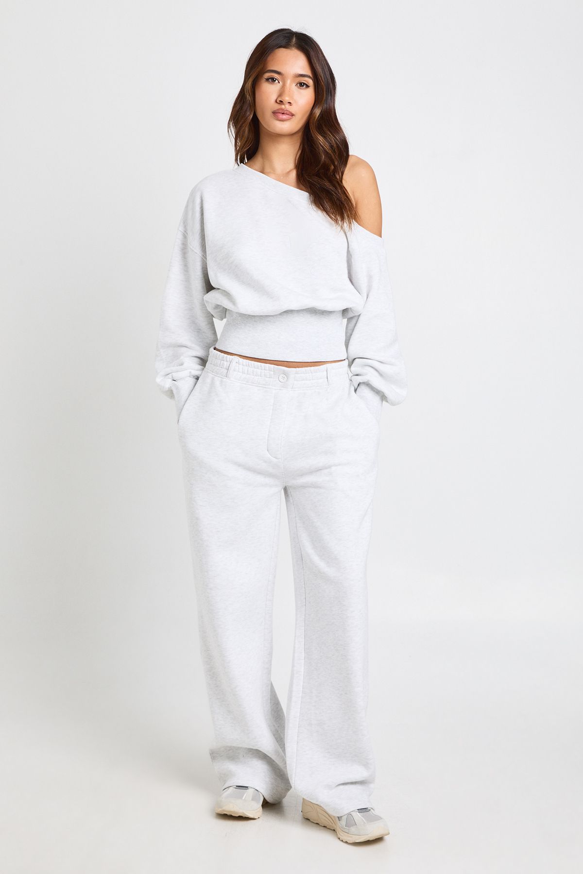 Off Shoulder Cinched Waist Sweatshirt