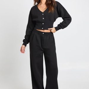 V Neck Deep Hem Sweatshirt And Tailored Jogger Tracksuit