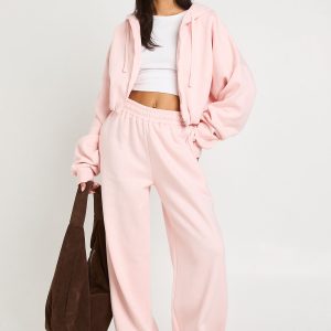 Bubble Hem Cropped Hoodie Tracksuit