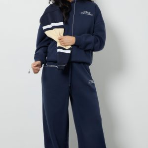 Bubble Hem Cropped Hoodie Tracksuit