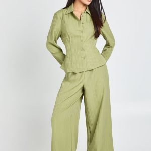 Petite Textured Tie Back Shirt & Trouser Co-ord
