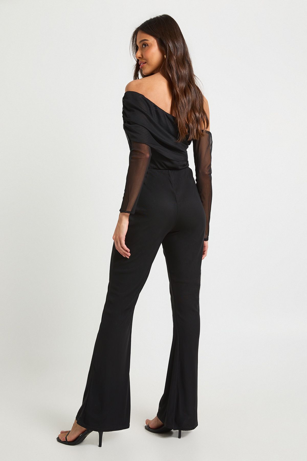 Mesh Asymmetric Bardot Jumpsuit - Image 2
