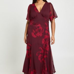 Plus Floral Angel Sleeve Midaxi Dress