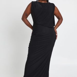 Plus Drape Front Ruched Maxi Dress